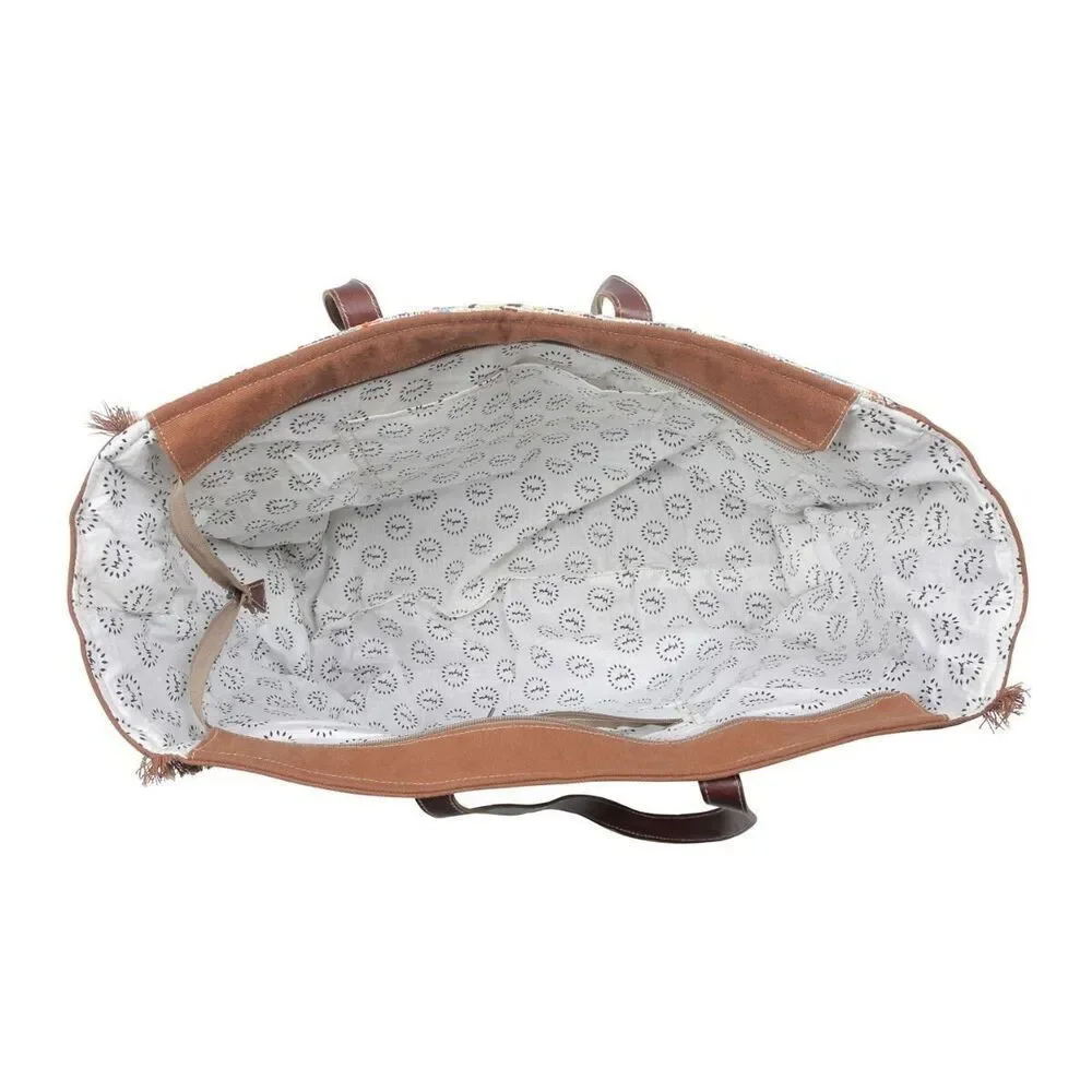 Myra Bag Handmade Ambrose Weekender Bag Upcycled Canvas & Cowhide Leather